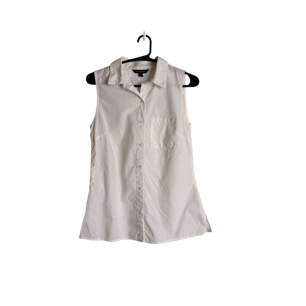 Banana Republic Women S Petite White Sleeveless Button Down Shirt Top Blouse